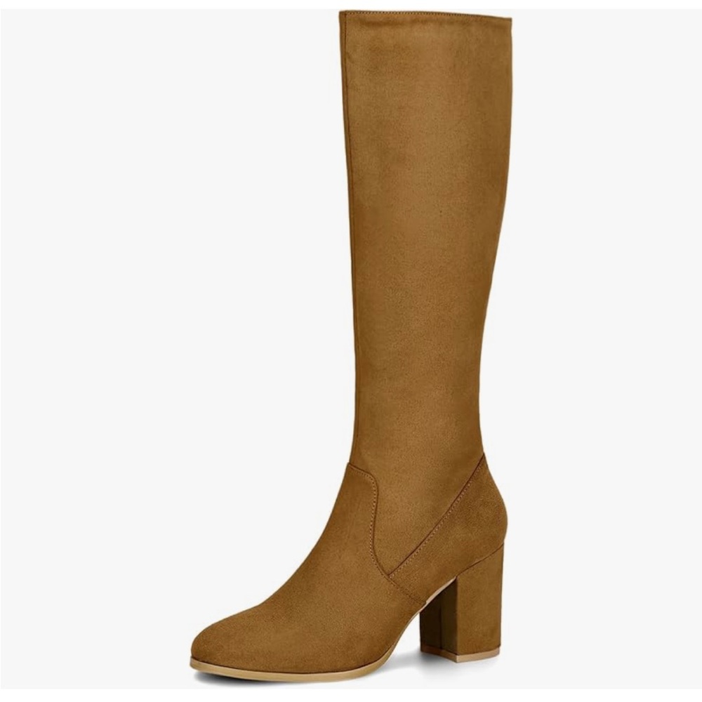 NEW Allegra K Women's Side Zipper Chunky Heel Knee High Boots